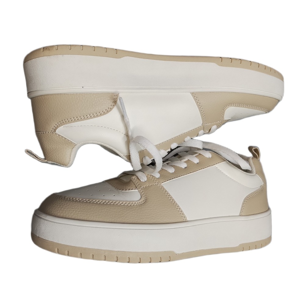 Primark Platform Sneakers Womens US 9 Tan White Perforated Athletic Lace Up EUC